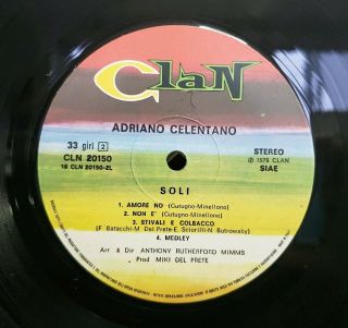 Adriano Celentano - Soli Clan LP VG,  CHANSON SHRINK STEREO ITALIAN IMPORT 3