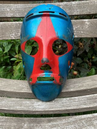 1960’s Hockey Goalie Face Mask Hand Painted Vintage Battered Horror
