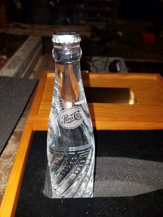 Pepsi Cola 20 Year Service Award Solid Etched Glass Bottle