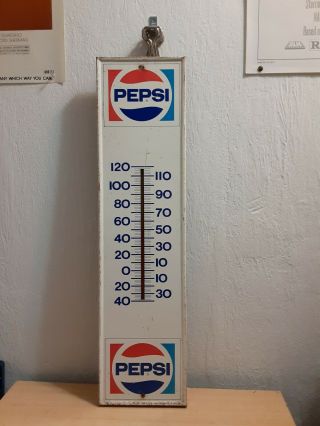 Vintage Pepsi Cola Soda Pop Gas Station 28 " Metal Thermometer Sign