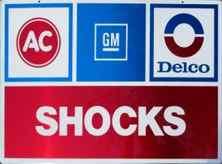 Vintage Gm Ac Delco Metal Sign Man Cave Shocks Advertisement Two Sided 36x24