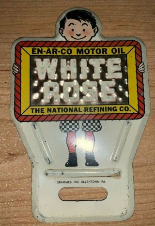 White Rose Gasoline En - Ar - Co Motor Oil Vintage License Plate Topper Sign