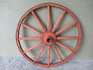 Antique Farm Cart Wheel Primitive Wood Metal Rim 18 " Diameter Bittersweeet Paint