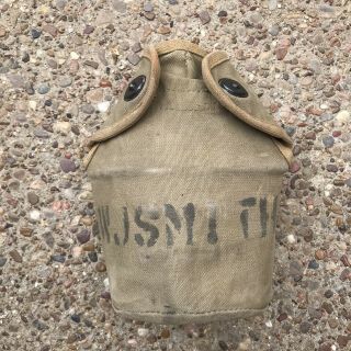 Rare Wwii Usmc P2 Second Pattern Canteen Cover,  Named With Canteen