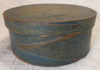 Marked Ls 19th Cen.  Finger Lapped Shaker Type Pantry Box In Old Blue Green Paint