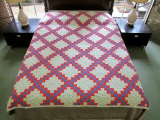 Needs Laundering Vintage All Cotton Hand Quilted Double Irish Chain Quilt; Full