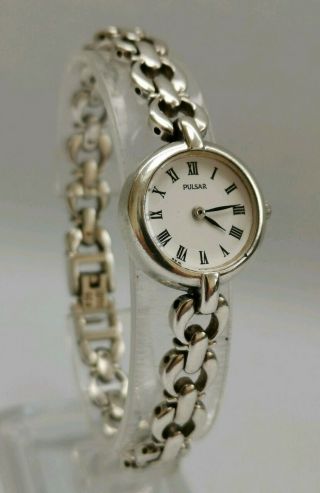 Vtg 2003 Pulsar Quartz Ladies Solid Sterling Silver Wrist Watch & Silver Strap