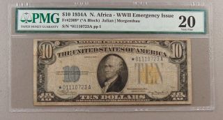 1934 - A Fr.  2309 $10 North Africa Silver Certificate Star Note Pmg Very Fine 20