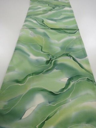 2n01z60 Japanese Kimono Silk Fabric Light Green Wave 40.  2 "