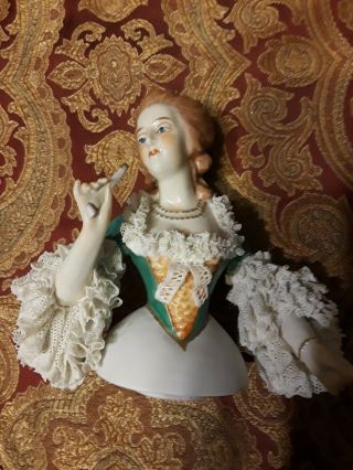 Large Antique Dresden Half Doll