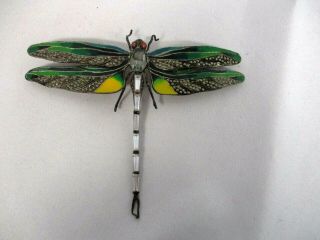 Vintage Massive 5 1/8 " Sterling Silver Enamel Marcasite Rhinestone Dragonfly Pin