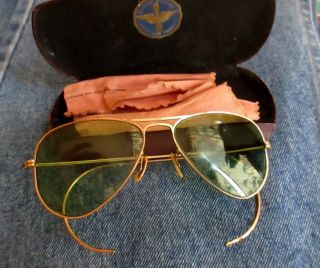 Authentic 40s Vtg Wwii Us Army Air Force Aviator Sun Glasses W/ Case