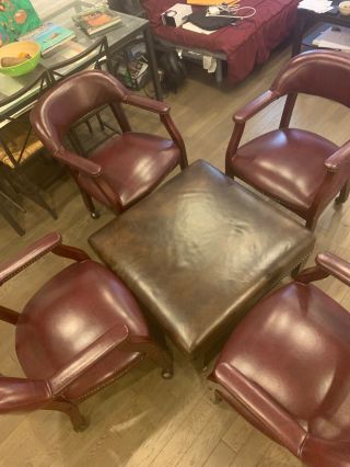 Burgundy Leather George Smith Rolling Arm Chair Set (1 For $150) (4 For $500)