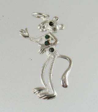 Vintage.  925,  Sterling Silver Pink Panther Pendant Charm Enhancer Rough Emerald