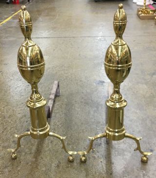 Vintage Williamsburg Brass 23” Tall Andirons Federal Fireplace Virginia Cw - 100 - 2