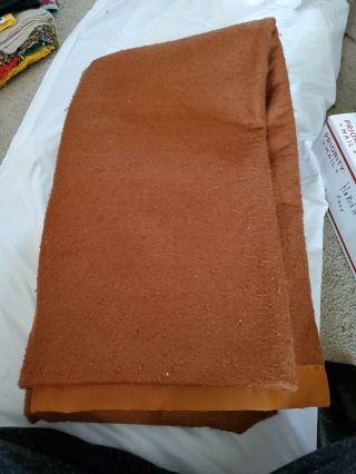 Vintage Chatham Blanket Burnt Orange Wool Satin Binding Edge Wool 67 " X 85 "
