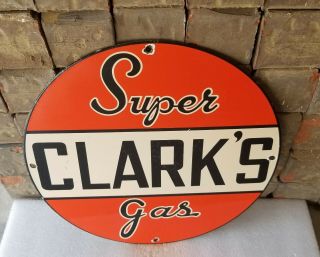 Vintage Clark Gasoline Porcelain Gas Oil Service Station Metal Ad Pump Sign