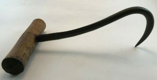Vintage Iron Hay Bale Hook W/ Wood Handle Primitive Antique,  Meat / Ice,  Solid