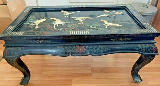 VINTAGE ORIENTAL CHINESE LACQUER MOTHER OF PEARL BAKELITE INLAY COFFEE TABLE 2