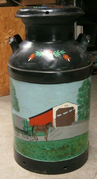 2 - Scene Hand Painted Milk Can (10 - Gal. ) W/ Amish Horse And Carriage