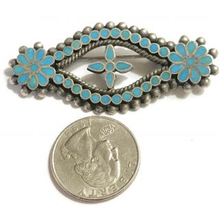 Vtg Dishta Style 925 Sterling Silver Turquoise Brooch Pin Large