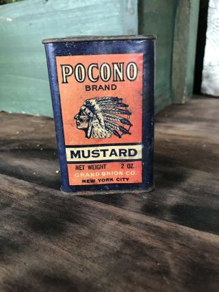 Vintage Grand Union Co Native American Pocono Cardboard Spice Tin Chief Mustard