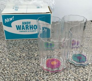 Andy Warhol Tacoma Tumblers Daisy Flower Design Plastic Glasses Set 4 Cups 15oz