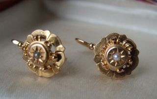 Antique French Victorian 18ct Yellow - Rose Gold Beaded Dormeuses Earrings
