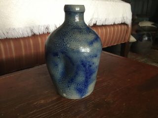 Antique 19th C.  Cobalt Decorated Stoneware Pinch Bottle Southern - Mid Atlantic