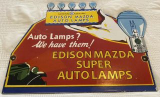 Vintage Ge General Electric Edison Mazda Auto Lamps Porcelain Sign Gas Oil Car