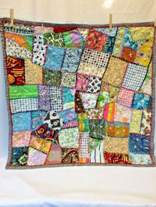 Vintage Handmade Crazy Quilt Baby Doll Bed Crib Blanket - Wall Or Table Runner