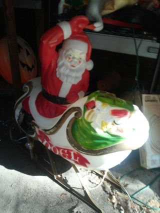 Large Vintage Empire Christmas Blow Mold Santa Sleigh Reindeer And Stand