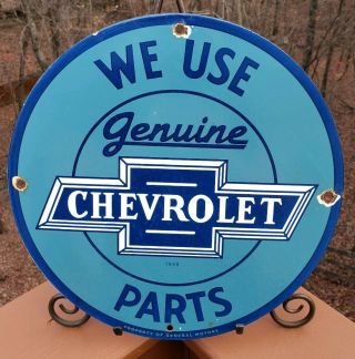Vintage 1958 Chevrolet Parts Porcelain Enamel Dealership Sign Chevy Gm
