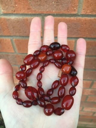 Good Vintage Phenolic Cherry Amber Bakelite Bead Necklace Faturan Marbled 31.  3g