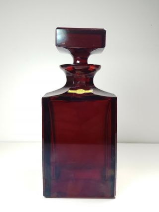 Vintage 1950s Cranberry Ruby Cut Crystal Decanter Whiskey Scotch W.  Germany Rare