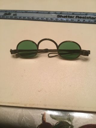 Rev War 18th Century 1780 - 1820 Folding Bow Green Lens Eyeglasses Brass Fram