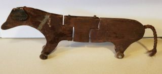 Primitive Articulated Segmented Wood Folk Art Dachsund Weiner Dog Pull Toy