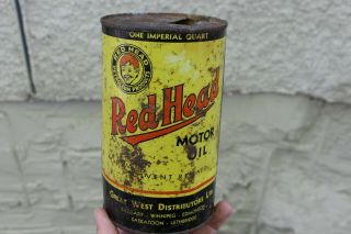 Vintage Red Head 1 Quart Motor Oil Can Metal Tin Advertisement
