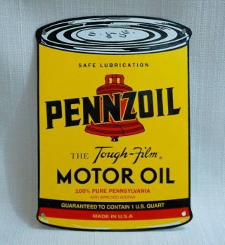 Vintage Pennzoil Porcelain Sign Gas Motor Oil Can Station Pump Plate Gasoline
