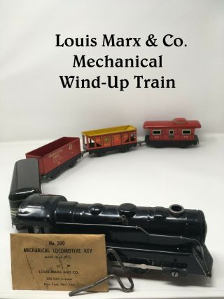Vintage 1950’s Louis Marx & Co.  Mechanical Wind Up Tin Litho Train Nyc W/ Key