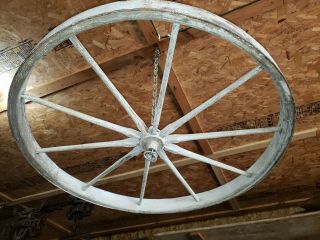 42 " Large Antique Wood Wagon Wheel Hanging Chandelier Wester Decor Primitive 30lb
