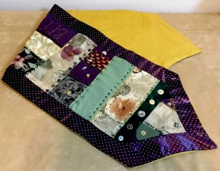 Patchwork Crazy Quilt Table Runner,  Hand Made,  Embroidery,  Buttons,  Hand Made