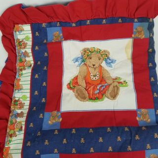 Vintage Throw Quilt Featuring Teddy Bears Ruffled 47 X 39