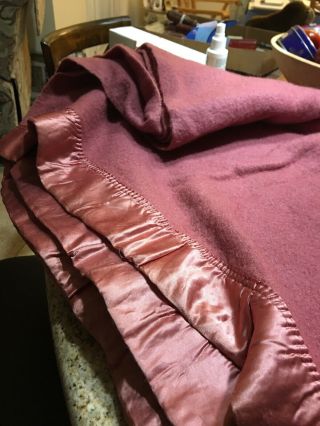 Vintage 100 Wool Blanket Mauve W/matching Mauve Binding 74 X 80