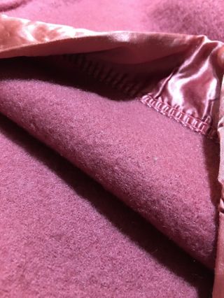Vintage 100 Wool Blanket Mauve w/Matching Mauve Binding 74 X 80 3
