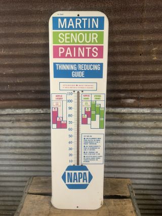 Vtg 60s 26.  5 " Martin Senour Paints Napa Car Paint Thermometer Sign Ex Cond