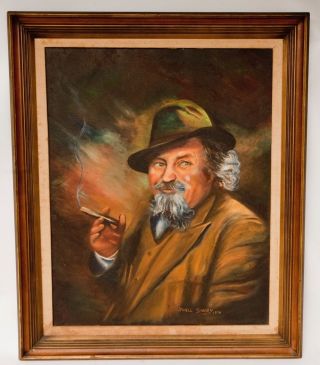 Large Vintage Oil On Canvas Painting Man Portrait Signed " Jewell Shelby " 1970