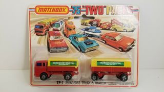 Vintage 1975 Lesney Matchbox 75 Two Packs Tp - 1 Mercedes Truck And Trailer Htf
