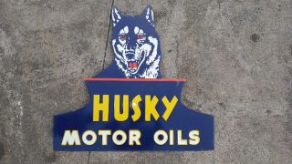 Porcelain Husky Motor Oil Enamel Sign Size 21.  5 " X 23.  5 " Inches
