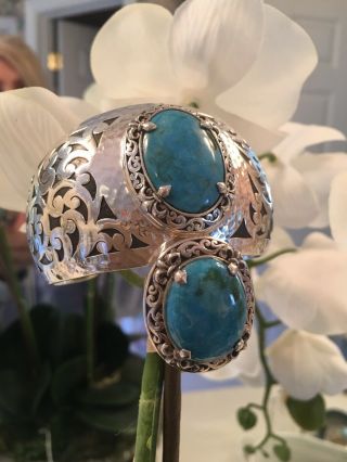 Collectible Vintage Rare Lois Hill Turquoise Stone Sterling Silver Cuff Bracelet